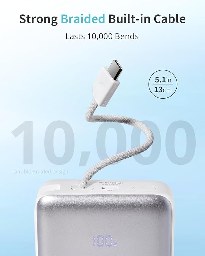 Portable Charger, 10000mAh 30W PD Fast Charging Power Bank with USB C Cable, Travel Essential Portable Battery with Phone Stand, for iPhone 16/15/14/13, iPad, AirPods, Galaxy