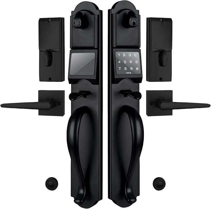 Keyless Entry Door Lock Set, Heavy Duty Smart Double Door Handleset with Touchscreen Keypad, Electronic Keyed &Dummy Exterior Door Lock Set, Right Handed, 17.52'' Length