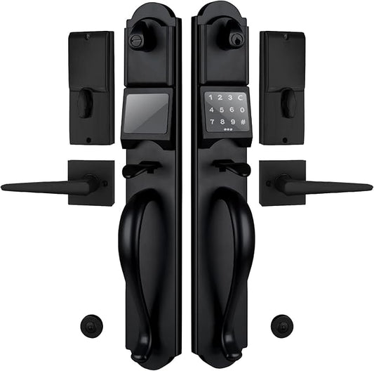 Keyless Entry Door Lock Set, Heavy Duty Smart Double Door Handleset with Touchscreen Keypad, Electronic Keyed &Dummy Exterior Door Lock Set, Right Handed, 17.52'' Length