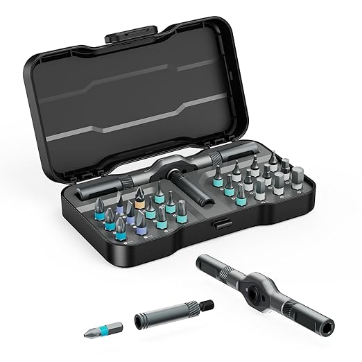 24 in 1 Magnetic Screwdriver Set, DIY Ratchet Screwdriver Set, Multi Bit Magnetic Drive Set with Detachable Ratchet Handle, Portable Precision Repair Tool Kit for Furniture Computer Bicycle