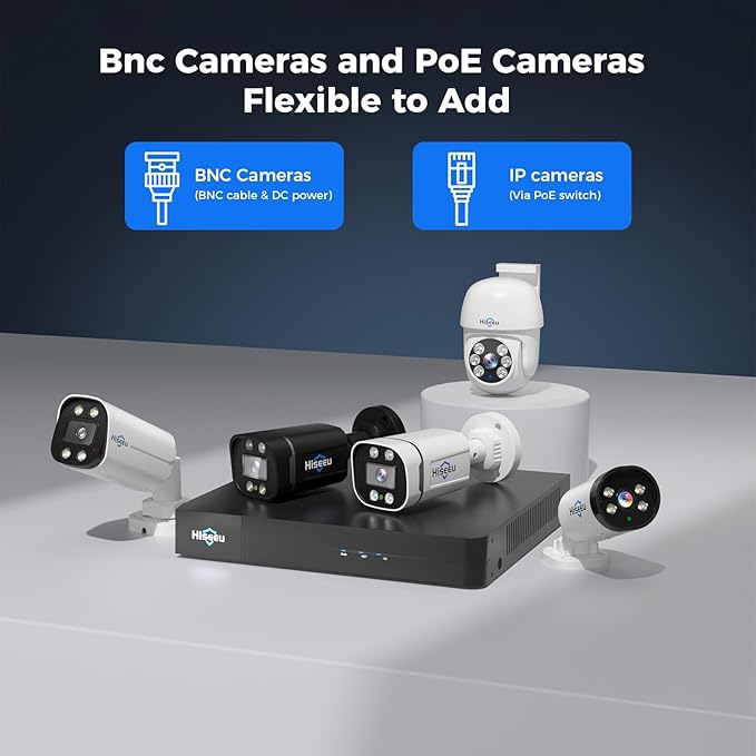 Hiseeu 4K Wired Security Camera System with Audio,Smart Color Night Vision,3TB Hard Drive,AI Human/Vehicle Detection,8PCS 8MP IP67 Weatherproof Home CCTV Cameras,Indoor/Outdoor Surveillance DVR Kit