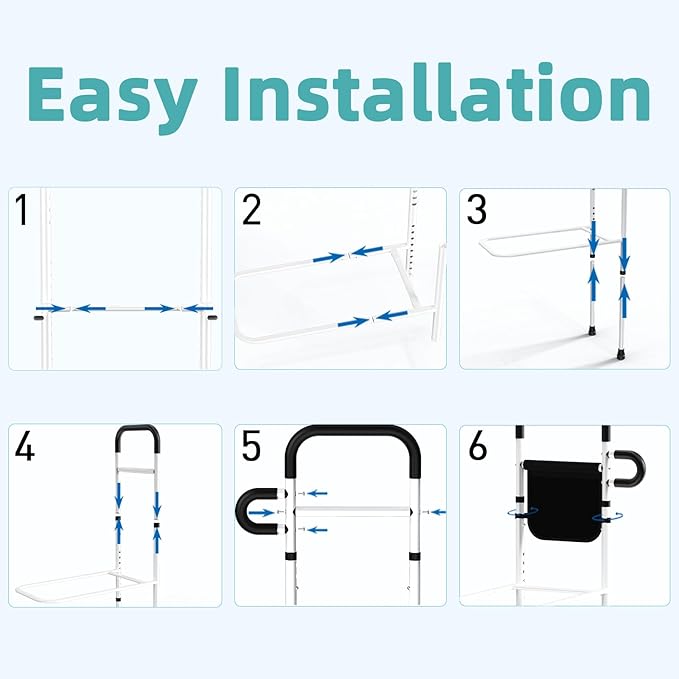 Bed Rails for Elderly Adults Safety - Adjustable Bed Assist Rails for Full Size Bed, Portable Bed Cane for Seniors With Storage Pocket, Hold Up to 300 Lbs, Easy Setup, Bedside Safety and Stability