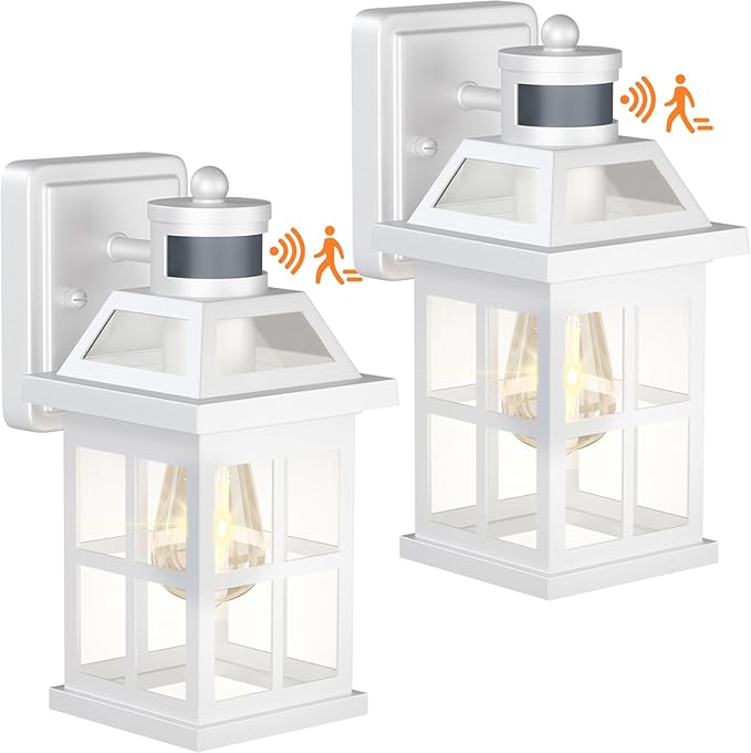 White Motion Sensor Outdoor Porch Lights Upgraded, Anti-Rust Aluminum Wall Mounted Light Fixtures Coastal Exterior Lights Wall Lantern Sconces Dusk to Dawn Outdoor Lighting, ETL Certified