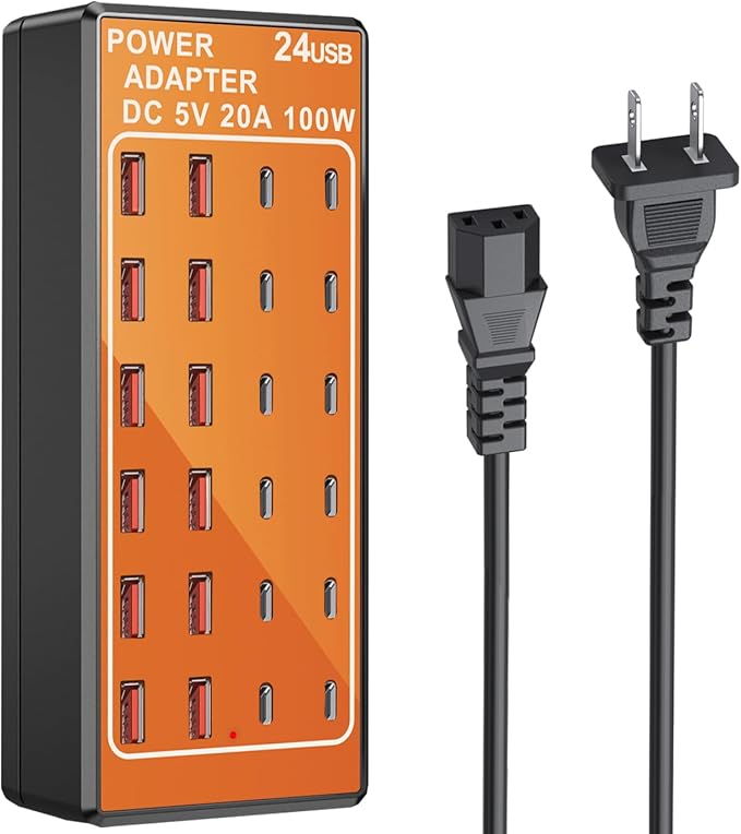 USB C Charging Station, USB Charging Hub, 100W (20A) 24 Port Desktop Wall Charger Power Strip for iPhone 16 15 14 Android Tablet Smart Watch AirPods Samsung Galaxy Pixel USB C Charger