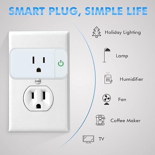 Smart Life Wi-Fi Outlet Compatible with Alexa, Google Home & Echo, Smart Plug with Timer Function & Group Controller,15 Amp Indoor Socket, 2.4G Wi-Fi Only, White, 4 Pack