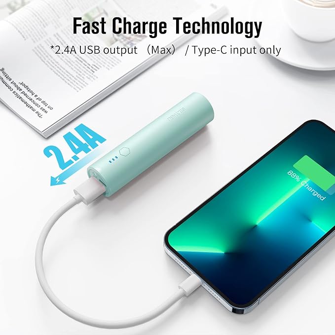 Portable Charger, S03 2-Pack 5000mAh Power Bank Fast Charging, with Flashlight Compatible with iPhone 14/13/12/11 Series and Android Phone, Green and Green