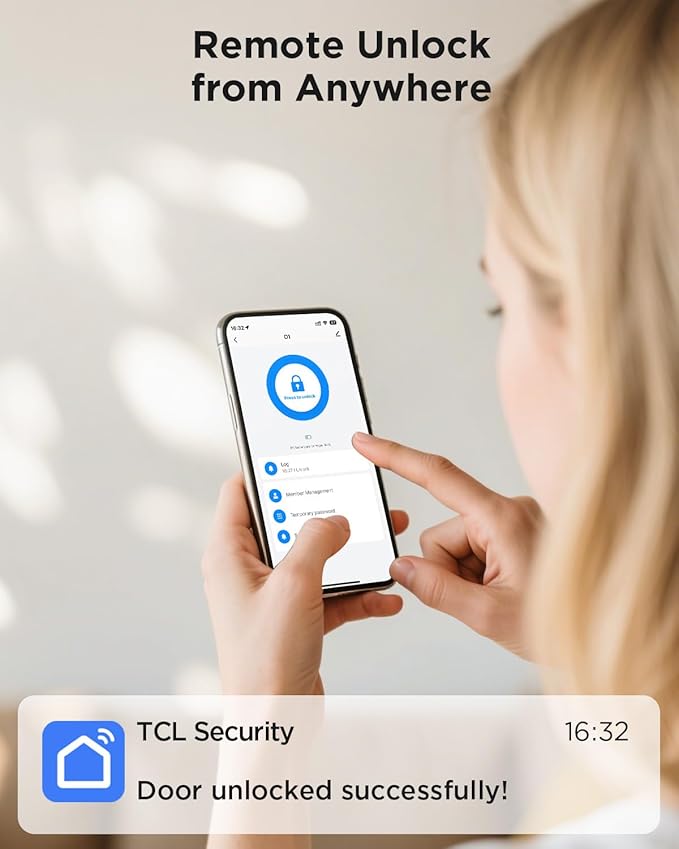 TCL D1 Smart Lock Keyless Entry - Fingerprint Door Lock with WiFi, Auto-Lock, Voice Control for Alexa & Google Assistant, Easy Install for Home Security