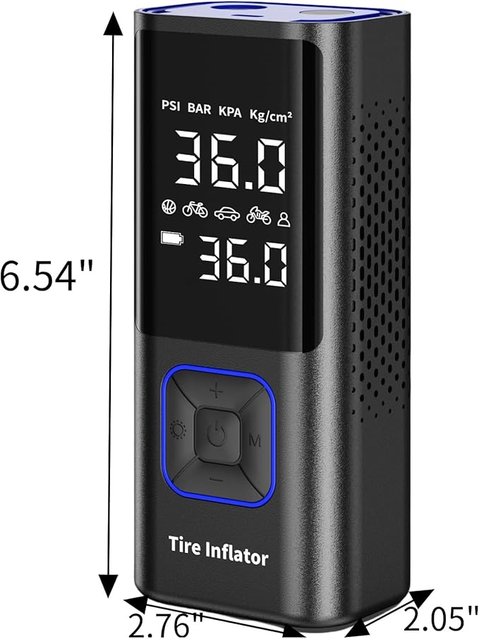 Cordless Tire Inflator Portable Air Compressor - 150PSI Air Pump with Auto Shutoff Function for Car Tires, Inflatables, Motorcycle, Balls, Compact Bike Tire Pump with LED Light, Blue, Large