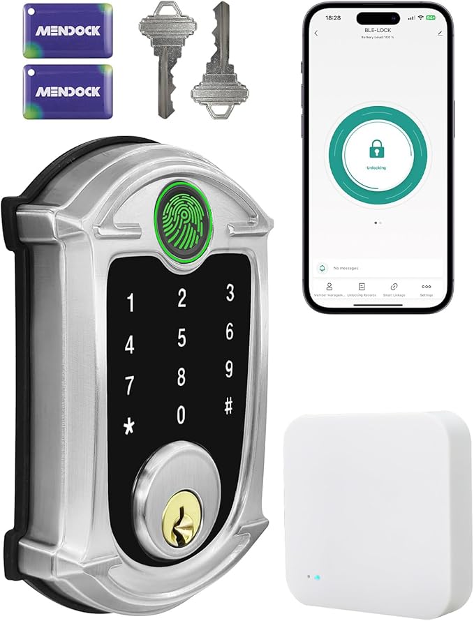 Keyless-Entry Deadbolt Smart Lock Waterproof IP56 Digital Exterior Locks for Front Door, Wi-Fi Smartphone Control Fingerprint Door Lock with Keypad and Key Fob,Satin Nickel - UF02L-GW-S