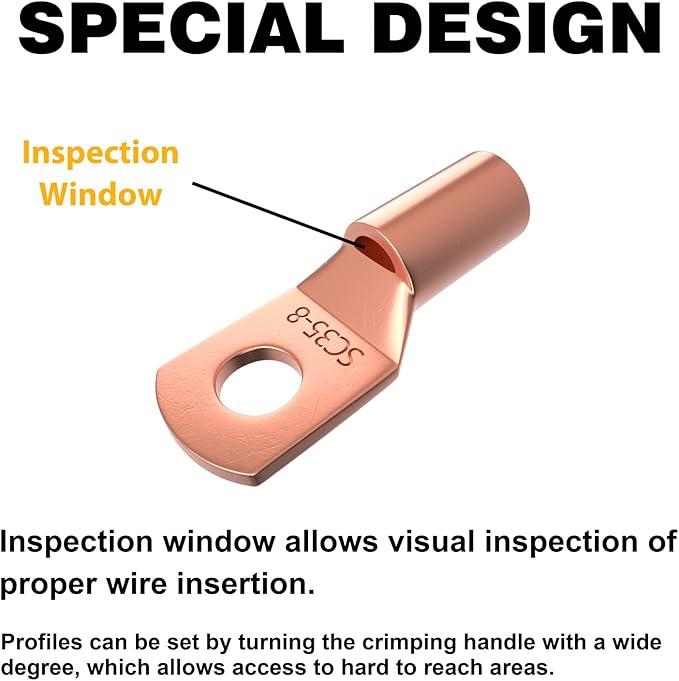 Sanuke Battery Cable Lug Crimping Tool Kit for AWG 8-1/0 Electrical Wire Lugs, Wire Crimper with 100pcs Ring Terminals 100pcs Heat Shrink Tubing and A Bag