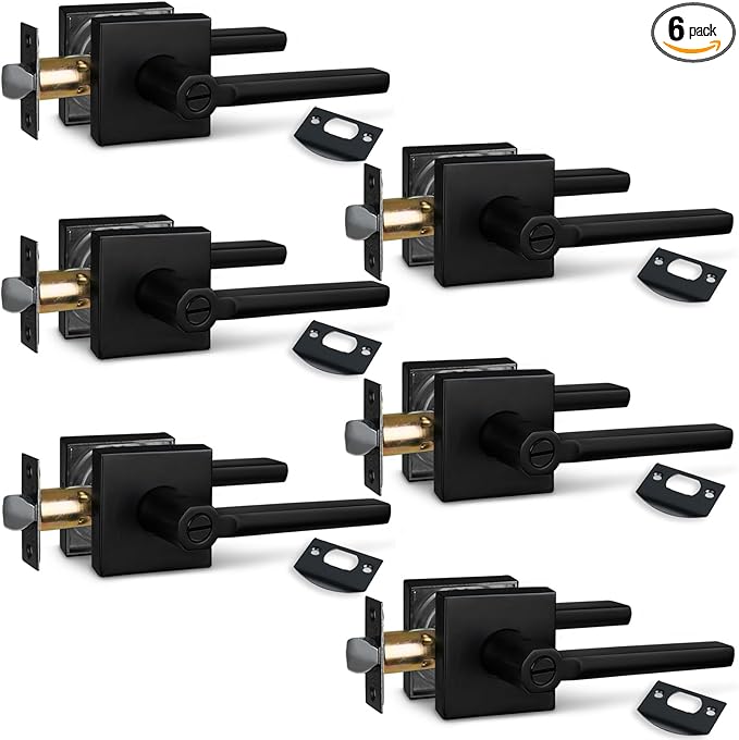 (6Pack) Bed/Bath Room Door Lever for Privacy Bathroom and Interior Door Door Lock Handle in Aged Matt Black, HD1601-DB-BK-6P
