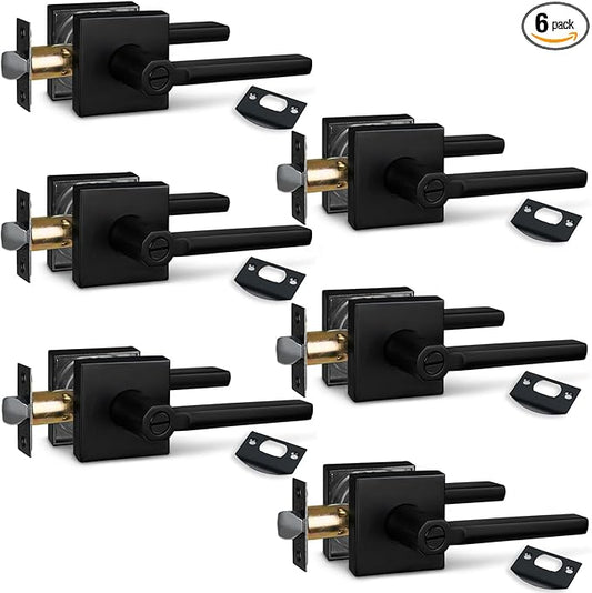 (6Pack) Bed/Bath Room Door Lever for Privacy Bathroom and Interior Door Door Lock Handle in Aged Matt Black, HD1601-DB-BK-6P