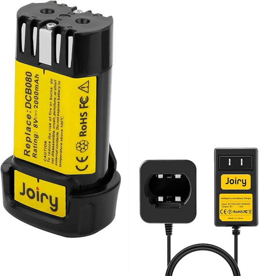 8V 2000mAh Li-ion Replacement Battery & Charger Set with Higher Safety & Longer Runtime - Compatible with Dewalt DCB080, DW4390, DCF680N1, DCF680N2 DCF680G2 Cordless Power Tools (1-Pack&Charger)