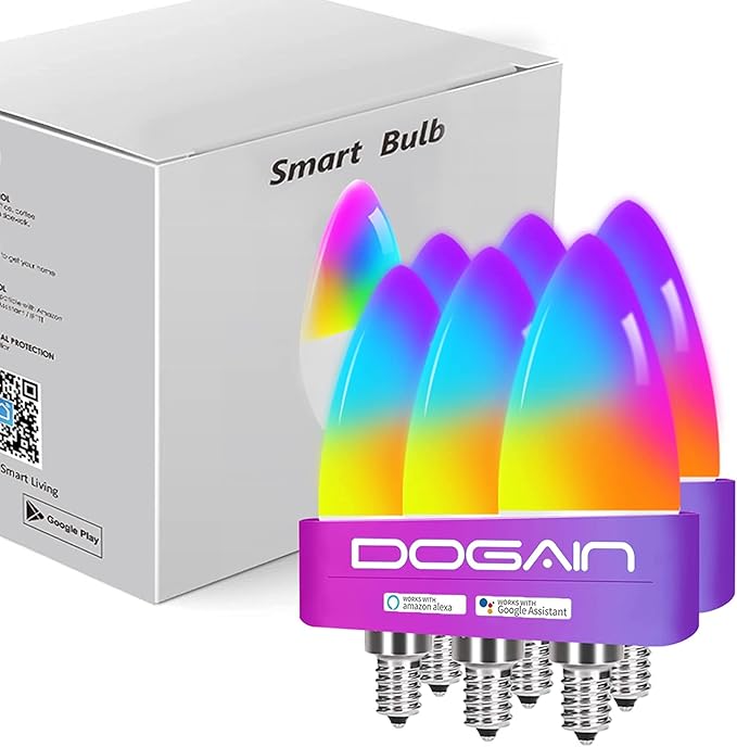 DOGAIN Smart Light Bulbs E12 Base LED Light Bulb Color Changing WiFi-Bluetooth Lights Compatible with Alexa Google Home Tunable White Candelabra Bulbs 360 lm 35w Equivalent 6 Pack