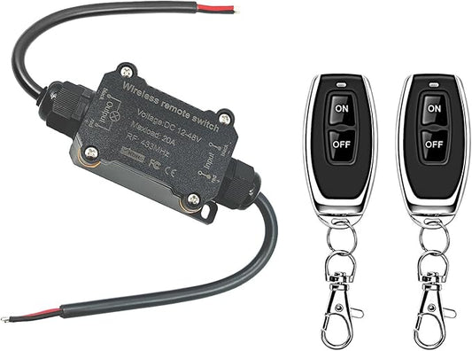 NEWNEWLIU DC12V Waterproof Remote Control Switch,DC12V/24V/48V/20A Wireless Remote Switch,164ft Long Range RF Remote Control Switches for Lighting, Water Pump,dust Collector