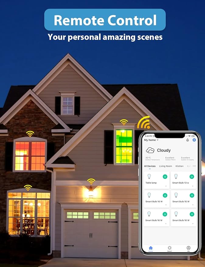 WiFi Smart Light Bulbs 150W Equivalent, 16W Dimmable 1600LM BR30 Flood Smart Bulb Works with Alexa Google Home No Hub, E26 Color Changing LED Alexa Light Bulb, 2700K-6500K RGBCW CRI>90, 4 Pack