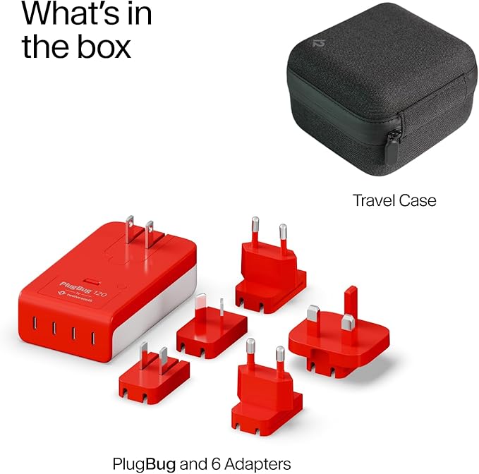 Twelve South PlugBug Travel 120W Charger Block, 4-USB Type C Port Fast Charging for iPhone, iPad, MacBook & More, with Apple Find My Integration, Folding Prongs & Adapters for US, CN, AU, EU, UK, KR