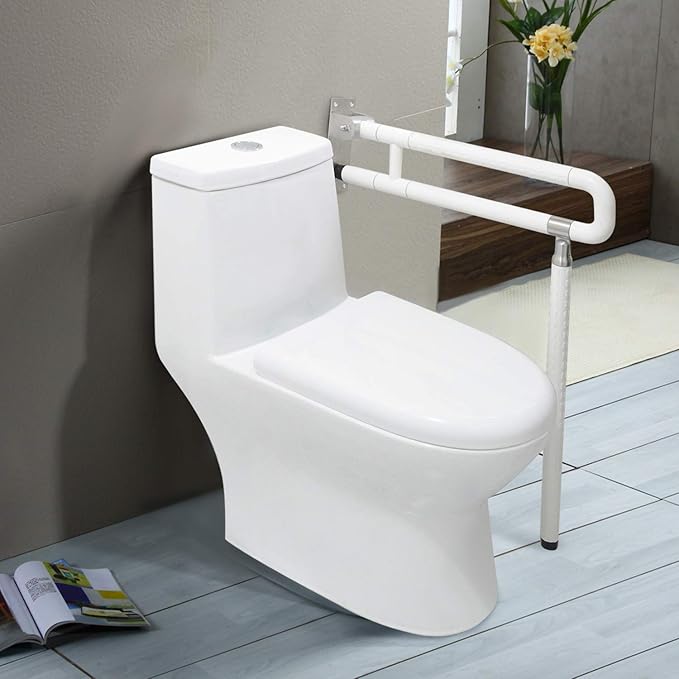 MYOYAY 24In Toilet Safety Rails Wall Mount Floor Support Foldable Toilet Grab Bar Handicap Grab Bars Rails Non-Slip Stainless Steel Flip Up Grab Bar Fluorescent Handrails for Seniors Disabled Pregnant