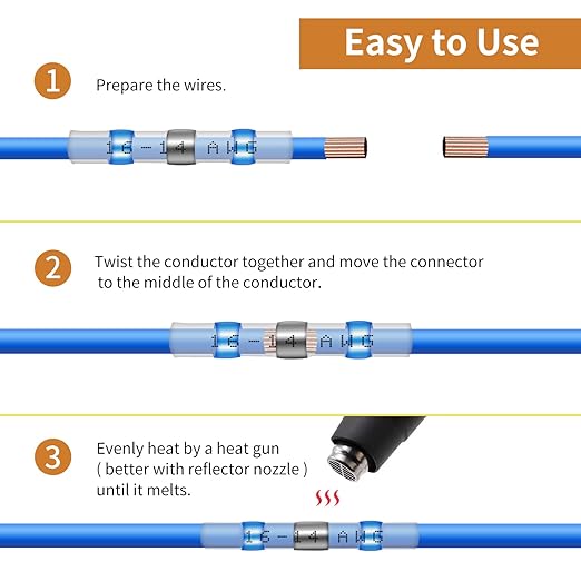 110 Pcs Heat Shrink Wire Connectors, Solder Seal Butt Connectors Kit Waterproof Marine Electrical Splice Terminals