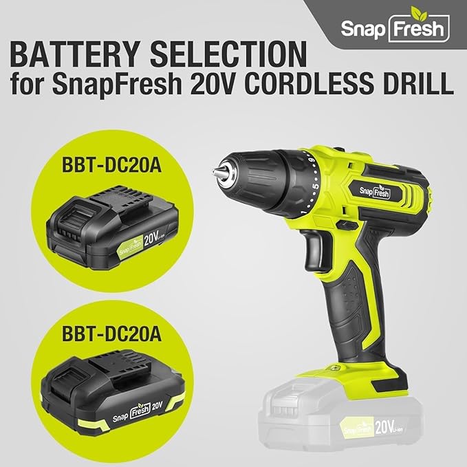 SnapFresh Cordless Drill, 20V Power Drill Set with 2 Variable Speed, 21+1 Torque Setting, Lightweight, LED, 43pcs Drill Bits, Impact Drill Set for Home, DIY (Battery & Charger Not Included)
