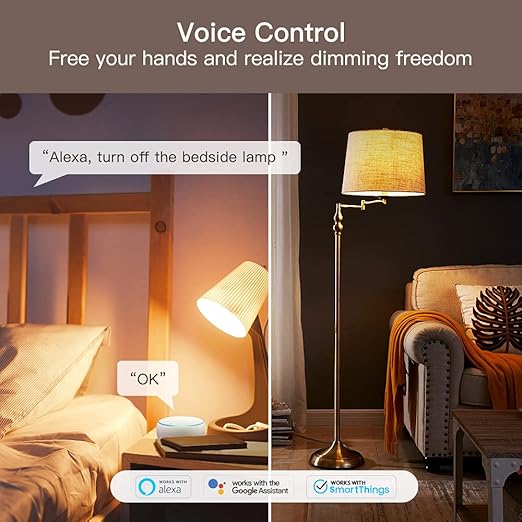 Alexa Smart Dimmer Plug, Treatlife Plug-in Lamp Dimmer Switch for Dimmable LED, CFL, Halogen and Incandescent Bulbs, Lamps, String Lights, Max Power 300W, Dual Outlets, 2.4GHz WiFi Only