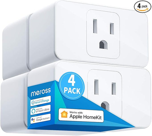 meross Smart Plug Mini, 15A & Reliable Wi-Fi, Support Apple HomeKit, Siri, Alexa, Echo, Google Assistant and Nest Hub, App Control, Timer, No Hub Needed, 2.4G WiFi Only, 4 Pack