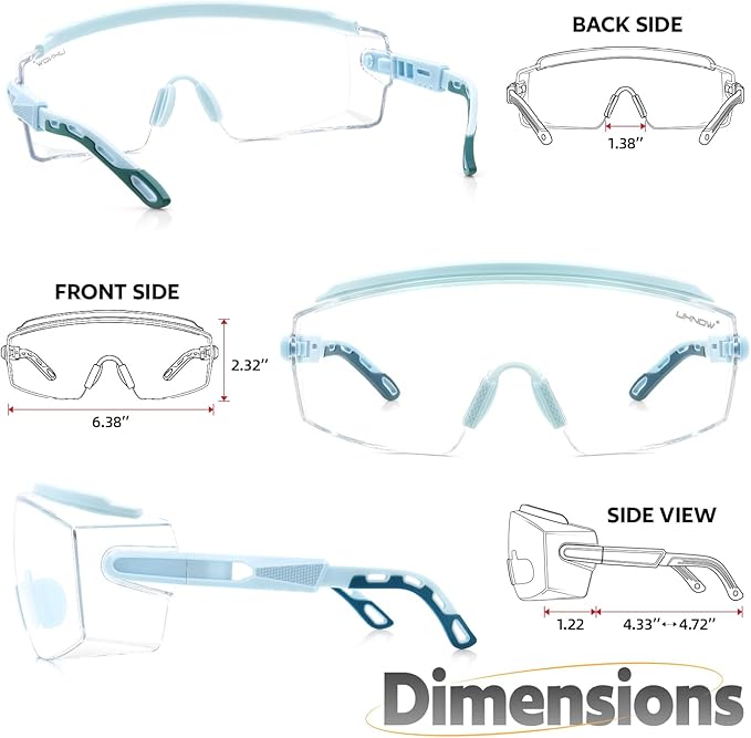 UKNOW Safety Glasses Over Eyeglasses, Anti Fog Safety Goggles ANSI Z87.1, Adjustable Protective Eyewear