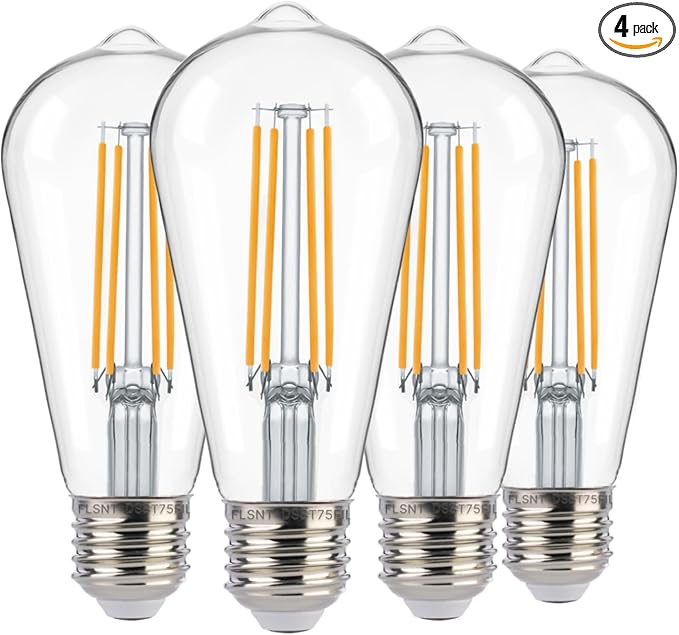 FLSNT Dusk to Dawn Outdoor Sensor ST19 LED Light Bulb, 8W (100W Eqv.), 1400LM,Vintage Filament E26 Base, Auto On/Off Photocell Automatic for Energy-Efficient Outdoor Lighting, 2700K Soft White, 4 Pack