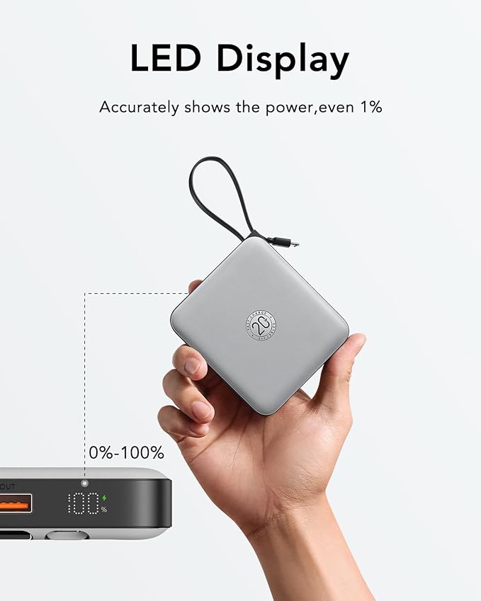 VRURC Portable Phone Charger 4 Built-in Cables, Fast Charging PD 20W Power Bank 10000mAh, USB C Mini Battery Pack for iPhone 16 15 14 Samsung Galaxy S23 Google Android Cell Phones(1 Pack)