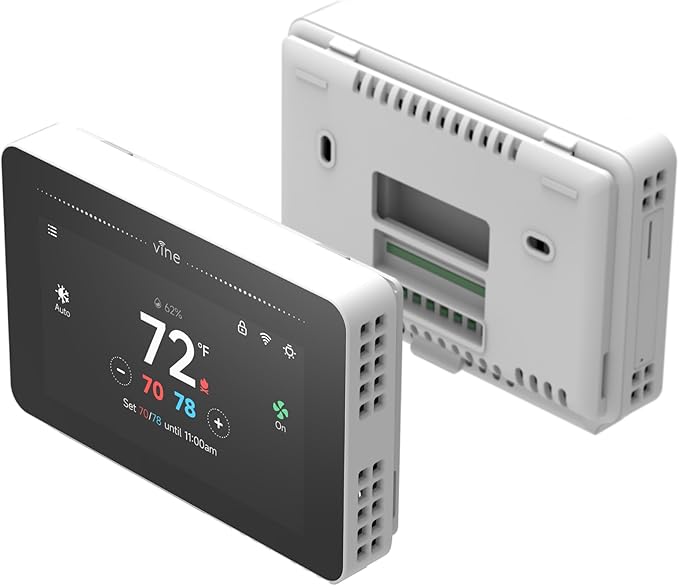 vine Programmable Thermostat for House with 4.3" Touch Screen, WiFi Smart Home Thermostat for AC and Heating, App/Voice Control, Compatible with Alexa and Google Assistant, C-Wire Required, TJ-919T