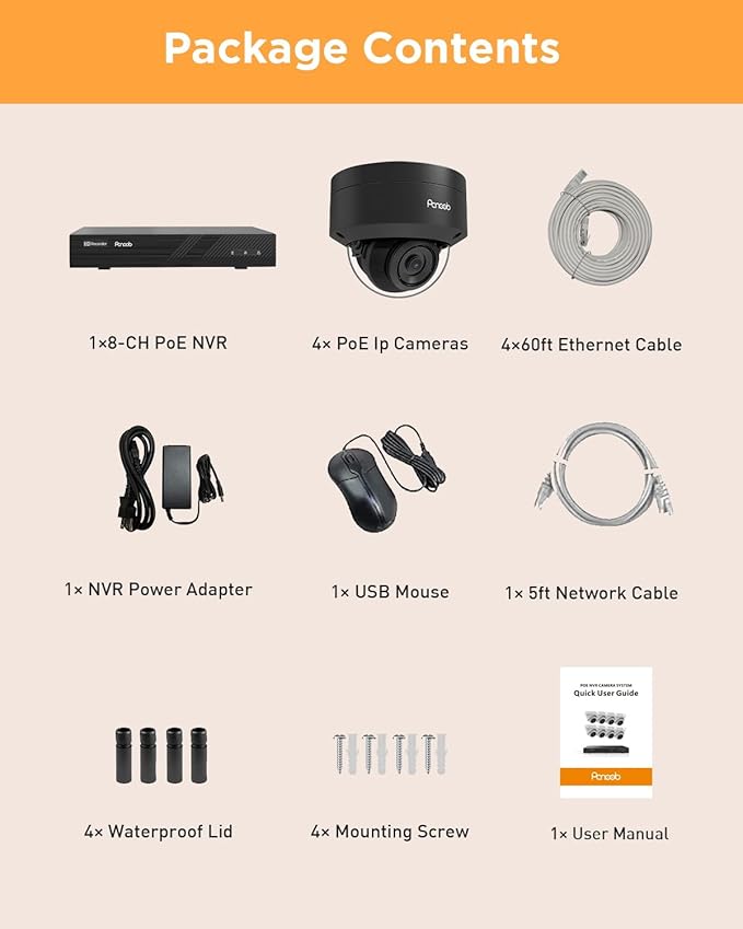 5MP Home Security Camera Systems, 4PCS Wired IP Vandal-Proof Dome Cameras Outdoor with Person Detection, Built-in Mic IP66 2.8mm Lens 100ft IR Night Vision, 4K 8CH NVR 2TB HDD, PD54B0408-5M