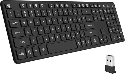 Slim Quiet Wireless Keyboard for Mac and Windows,Durable Flat Keyboard with Full Size Ultra Quiet Low-Profile Flat Keys, 2.4GHz Wireless for Mac,Windows 11/10/8/7/Vista,Microsoft & PC, Black