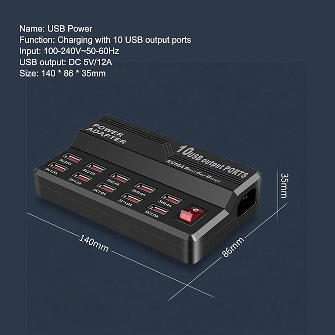 MaxLax USB Charging Station,10 Port 60W Multiple USB Charger Station,Multi Ports Charger Charging for Smartphones,Tablets,and Many Devices.