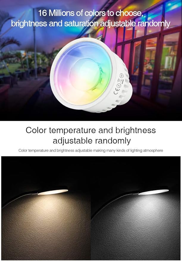 LGIDTECH FUT106 Miboxer 6W 2.4GHz WiFi Led Spotlight Bulb GU10 AC 100-240V RGB+CCT Color Changing,Temperature Adjustable,Memory Funtcion.Smartphone APP Can't Control Directly