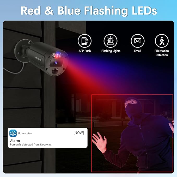 【Flashing LEDs Visual Alert】 Wired Security Camera System, Wired Cameras for Home Security, NVR Security Camera System,Home Video Surveillance System