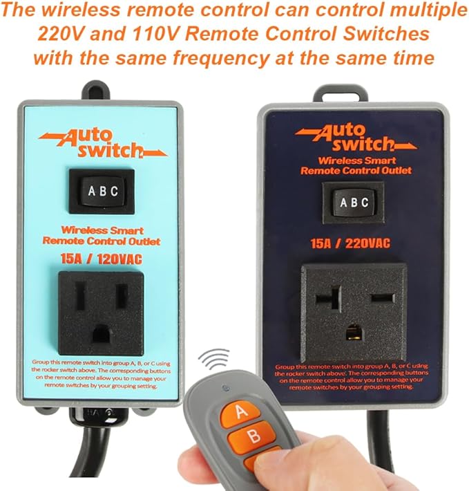 O'SKOOL Remote Control Wireless Electrical Outlet Switch, 433M Transmitter 220V Plug (Battery Included)