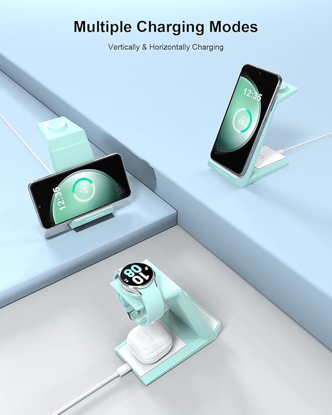 Wireless Charger for Samsung Charging Station - NANAMI 3 in 1 Android Phone Trio Multiple Devices Charger for Samsung S25 S24 S23 Ultra/Galaxy S22 /S21/Z Flip 5/Fold 5/Buds, Galaxy Watch 6/5 Pro/4