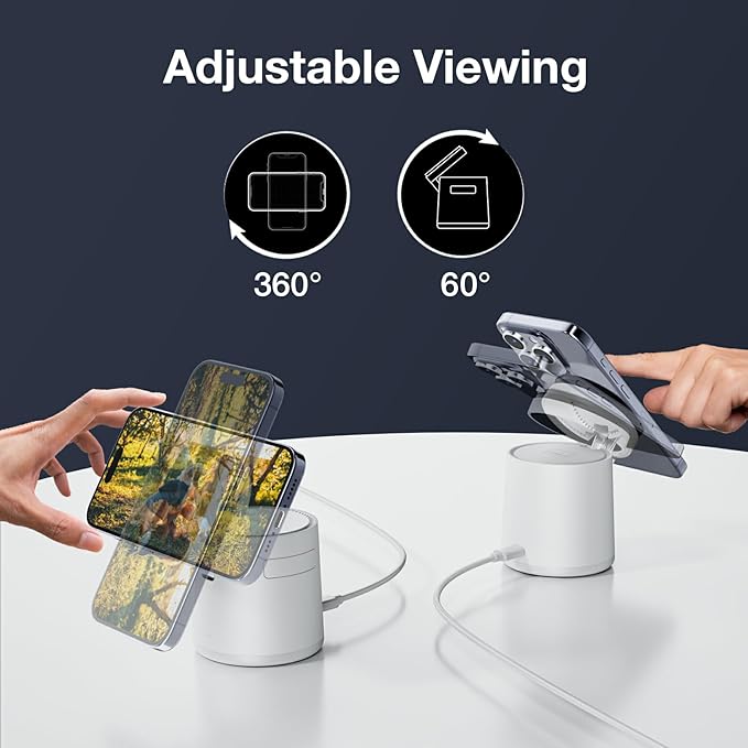 2025 Upgrade 3 in 1 Charging Station for Apple MagSafe Charger, Adjustable Portable Wireless Charging Stand, Fast Wireless Charger Dock for iPhone 16 15 14 13 12 Pro Max & Apple Watch AirPods (White)