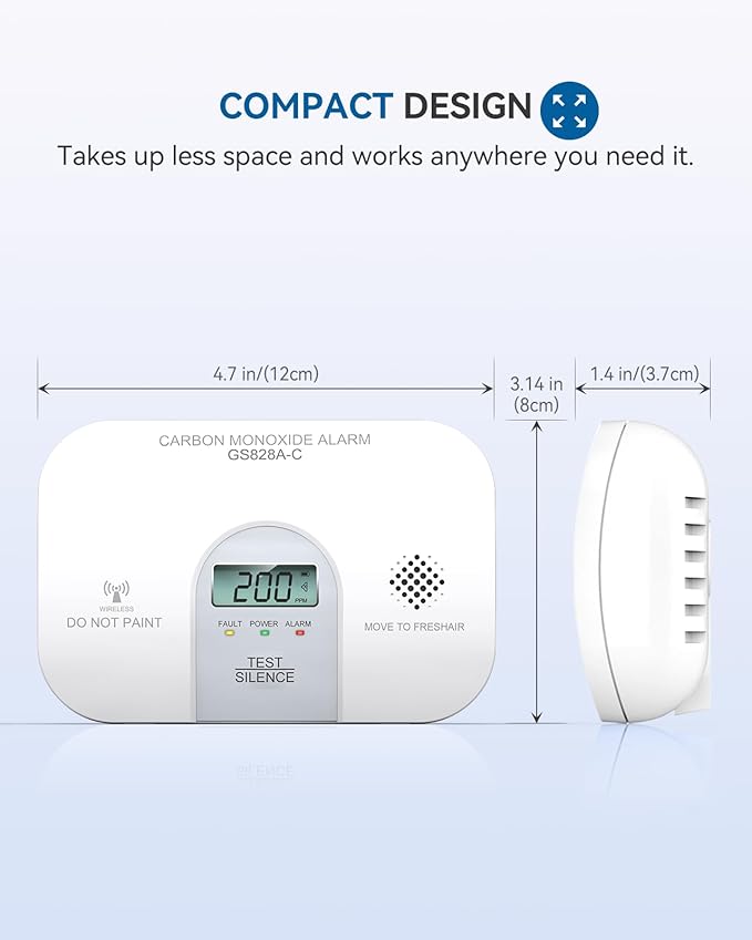 Siterwell Wireless Interconnected Carbon Monoxide Detectors, Travel Carbon Monoxide Detector with LCD Digital Display and Sound Warning, ETL Listed, Portable Carbon Monoxide Detector for Home, 2-Pack