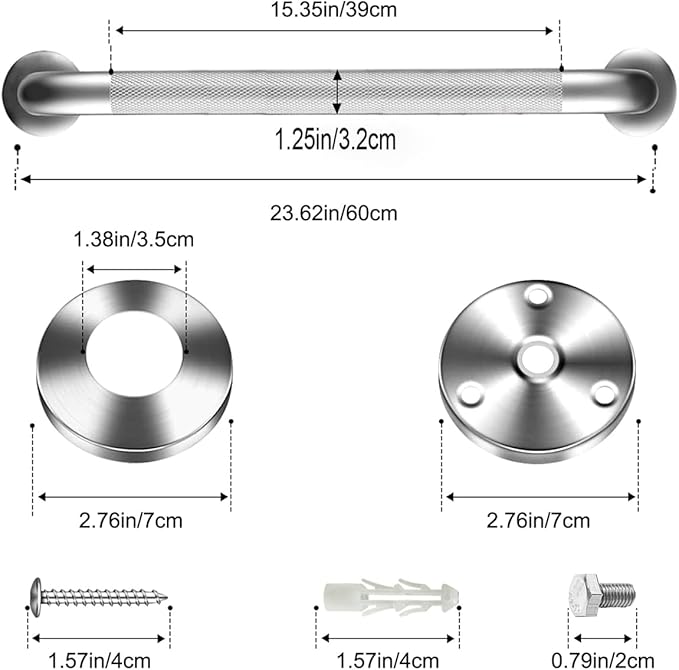 24'' Grab Bars for Bathtub and Shower 2 Pack, 1-1/4'' Diameter Shower Grab Bar for Elderly with Anti-Slip Textured Grip Stainless Steel Bath Handrails