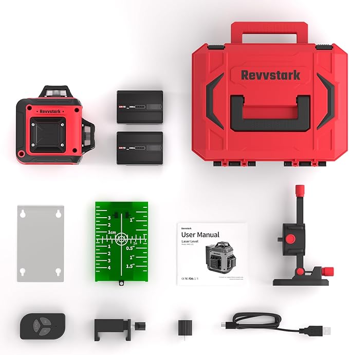 Laser Level Pro Kit, 3X360° Self-leveling Tool for Construction, Tiling Floor & Picture Hanging, 3D Cross Line Level with Fine-tuning Bracket, 12 Lines level Tool with 2 * 2400mAh Battery