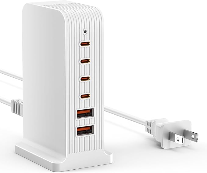 USB C Charger -USB Charging Station, Multiport USB Charging Station, 6 Port USB Hub Charger Tower for iPhone 15/14/13/12, iPad, Samsung Galaxy, Google Pixel,HTC, and Multiple Devices (White)