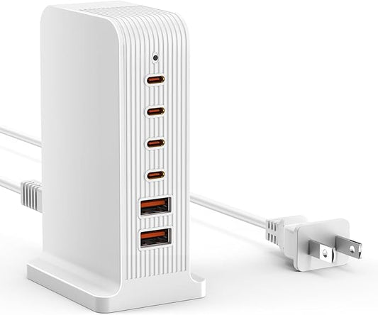 USB C Charger -USB Charging Station, Multiport USB Charging Station, 6 Port USB Hub Charger Tower for iPhone 15/14/13/12, iPad, Samsung Galaxy, Google Pixel,HTC, and Multiple Devices (White)