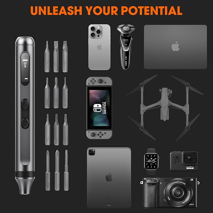 MAXME100® Powerful Cordless Electric Precision Screwdriver Set With LED Light - Small Mini Micro Screwdriver Set for DIY Projects and Repairs - Rechargeable Portable