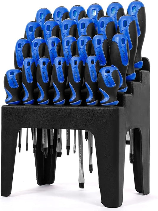 Stark USA 26-piece Screwdriver Stand Slotted Philips Pozi Star Organizing Set Magnetic Tip Screw Driver Rack, Blue/Black