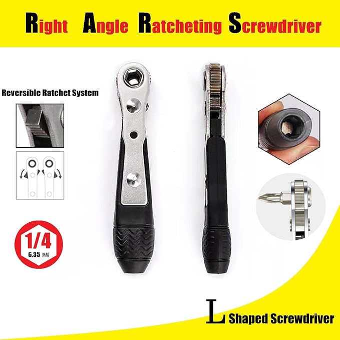 22-in-1 Mini Ratcheting Screwdriver Set - Angled for Tight Spaces, Includes 90 Degree Offset Screwdriver, Bent Ratchet Wrench Bit Socket, Phillips Screwdriver - Men's Gift
