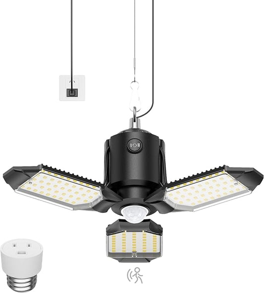 Motion Sensor Garage Light Plug-in 80W 8000LM, Motion Activated Led Shop Light with E26 Socket Adapter, 3 Modes Indoor Bulb for Basement/Workshop 1Pack