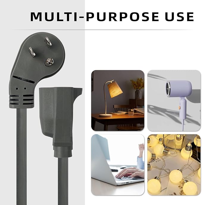 EP 3 Pack 1 Ft Flat Plug Extension Cord, 16 AWG 3 Prong Grounded Grey Low Profile Extension Cable for Indoor