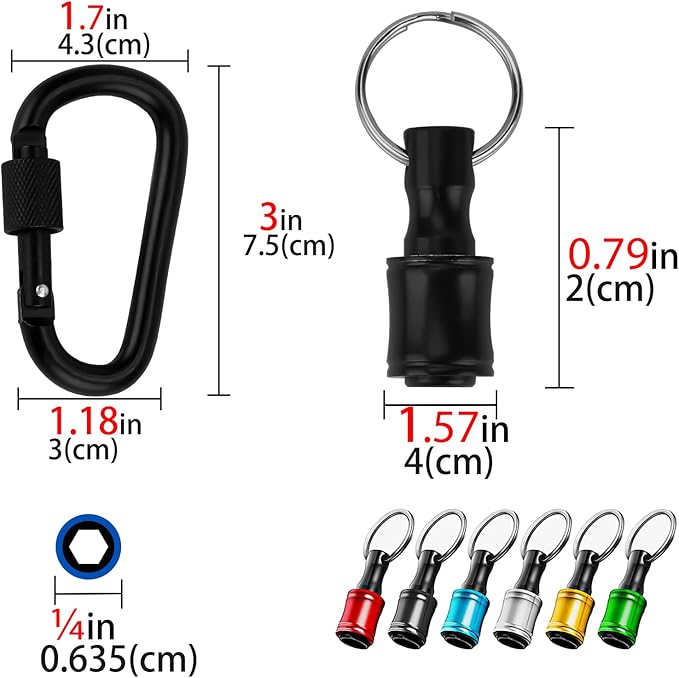 LUEXBOX 1/4 Inch Bit Holder Keychain, Hex Screwdriver Bits Holder Extension Bar, Quick Change Screw Bit Holder for Most Electric, Hand-held Screwdrivers and Drill Bits (A: Multicolored 6pack)
