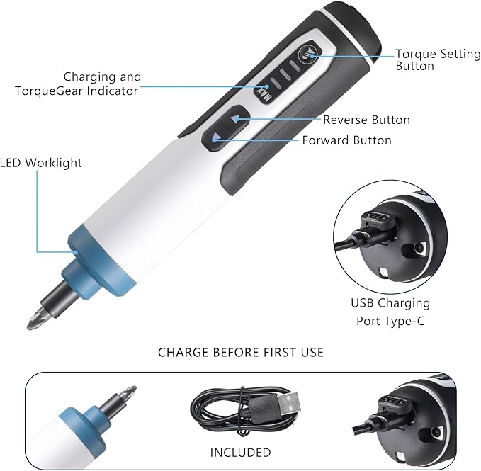 Electrical Tools – Compact Power Screwdriver Kit, Magnetic & Micro Screwdriver Set Includes 26pcs Bit Set, USB Charging Cable, Carrying Case